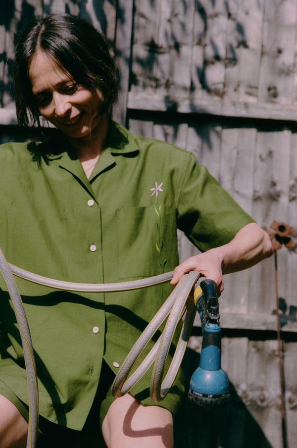 Frances Unisex Cuban Shirt, Rich Olive Green