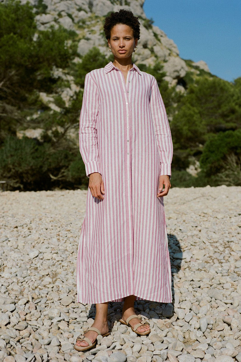 arkitaip Blouses The Gina Shirt Dress in striped pink