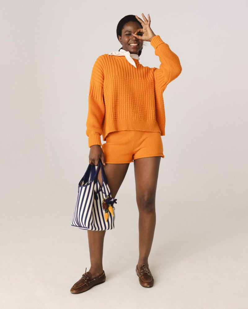 Delčia: Orange Cotton Sweater & Shorts Set