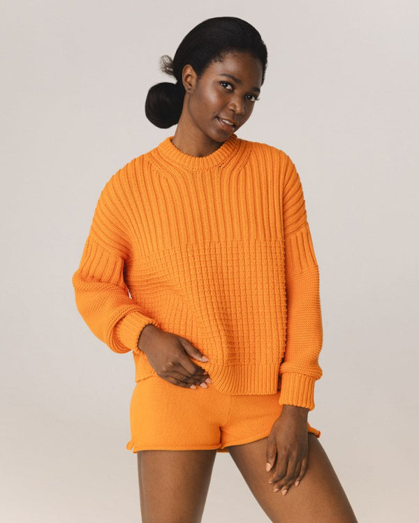Delčia: Orange Cotton Sweater & Shorts Set
