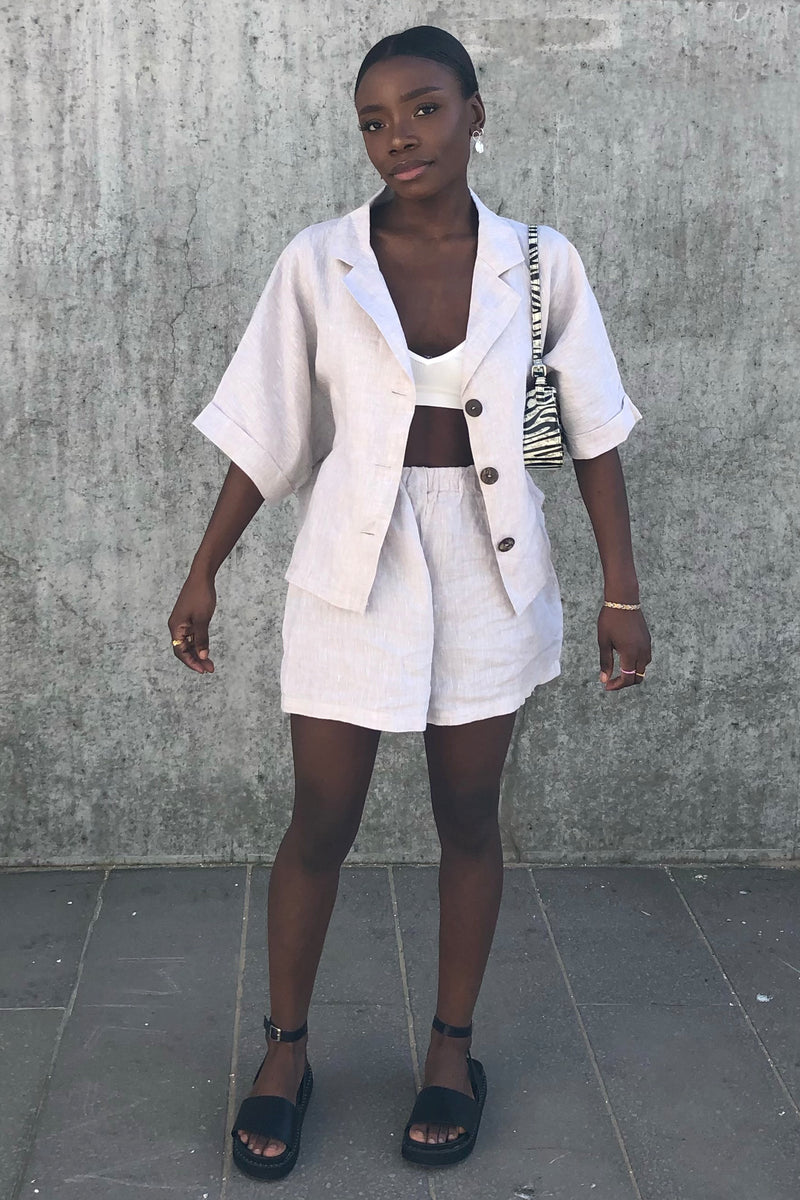 Beige Linen Summer Co-ord Short Set